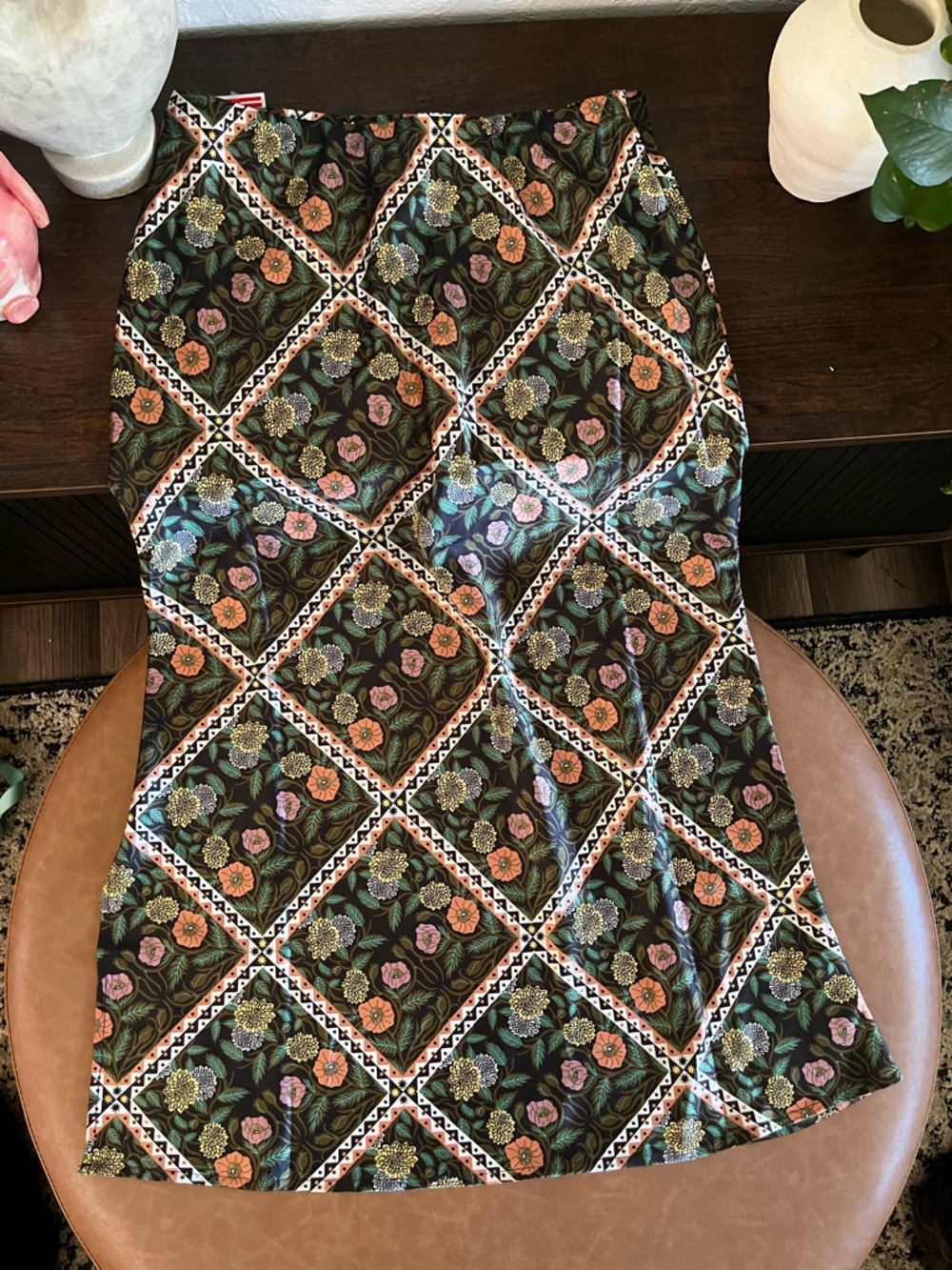 Floral Maxi Skirt in Black with Pink & Green -